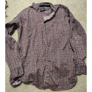 Vintage 90s Chaps x Ralph Lauren Geometric Button Down Shirt Purple Green Mens L